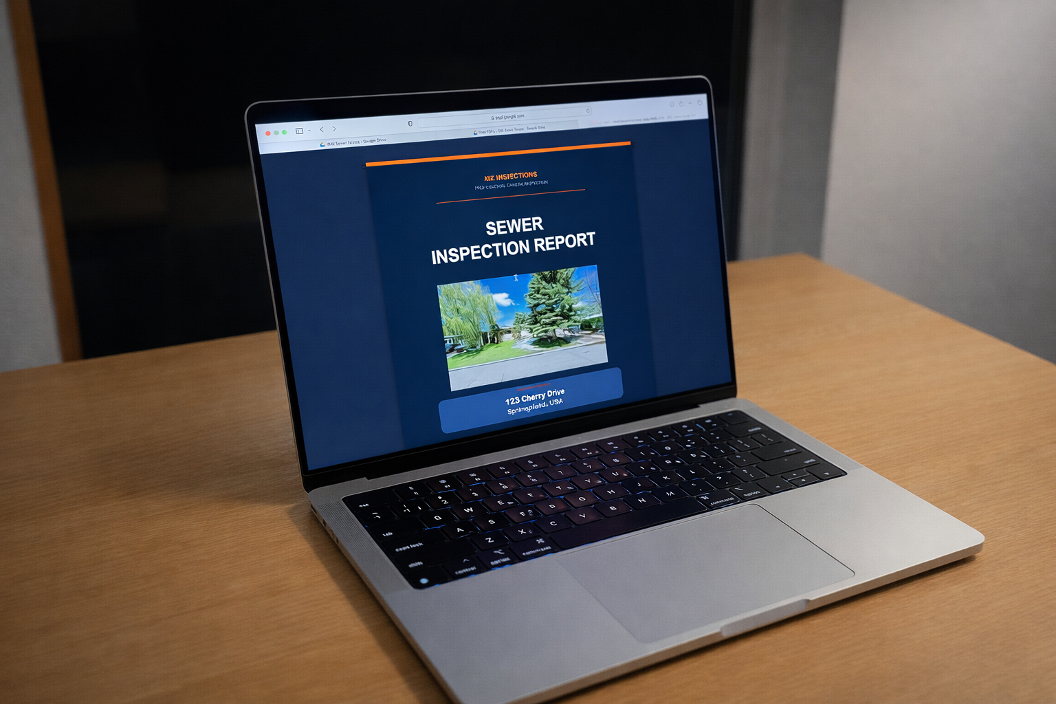 Sewer inspection report on laptop